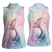 Hawaii Mermaid Sweet Pastel Women Sleeveless Polo Shirt Polynesian Pattern Fish Hook LT01 - Polynesian Pride