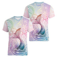 Hawaii Mermaid Sweet Pastel Women V-Neck T-Shirt Polynesian Pattern Fish Hook LT01 - Polynesian Pride