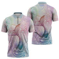 Hawaii Mermaid Sweet Pastel Zipper Polo Shirt Polynesian Pattern Fish Hook LT01 - Polynesian Pride