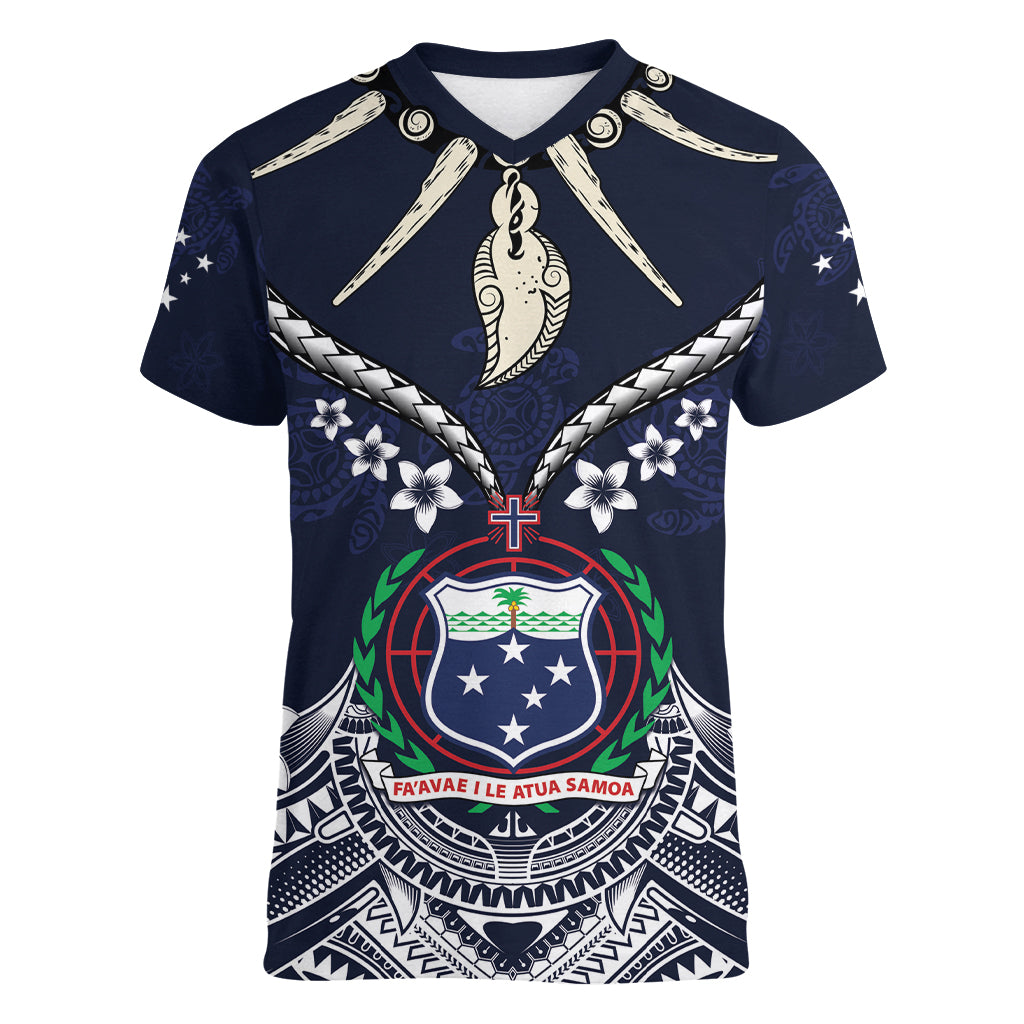 Samoa Independence Day Women V-Neck T-Shirt Ula Nifo Mix Turtle