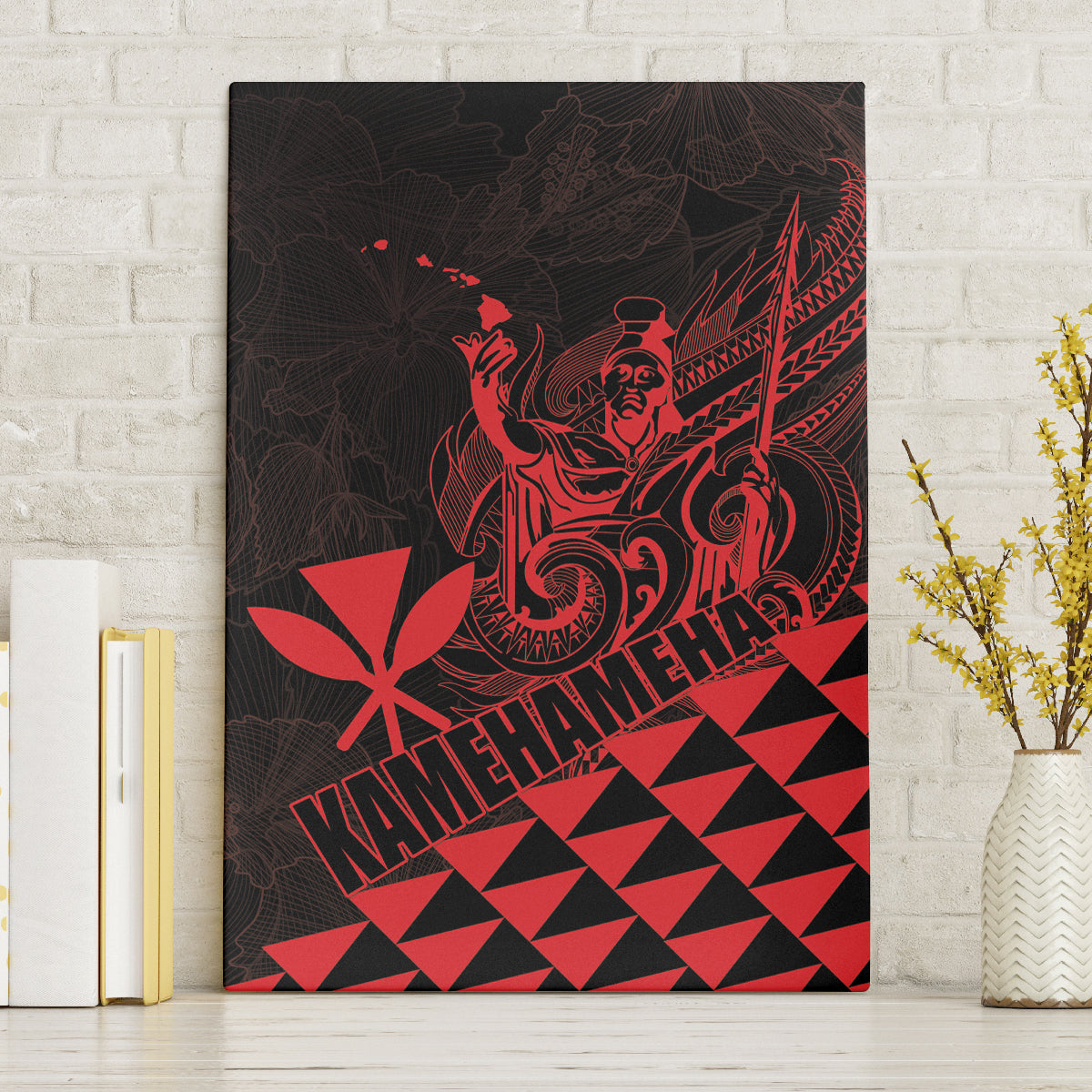 King Kamehameha Day Canvas Wall Art Kakau Polynesian Pattern LT01 Without Frame Red - Polynesian Pride