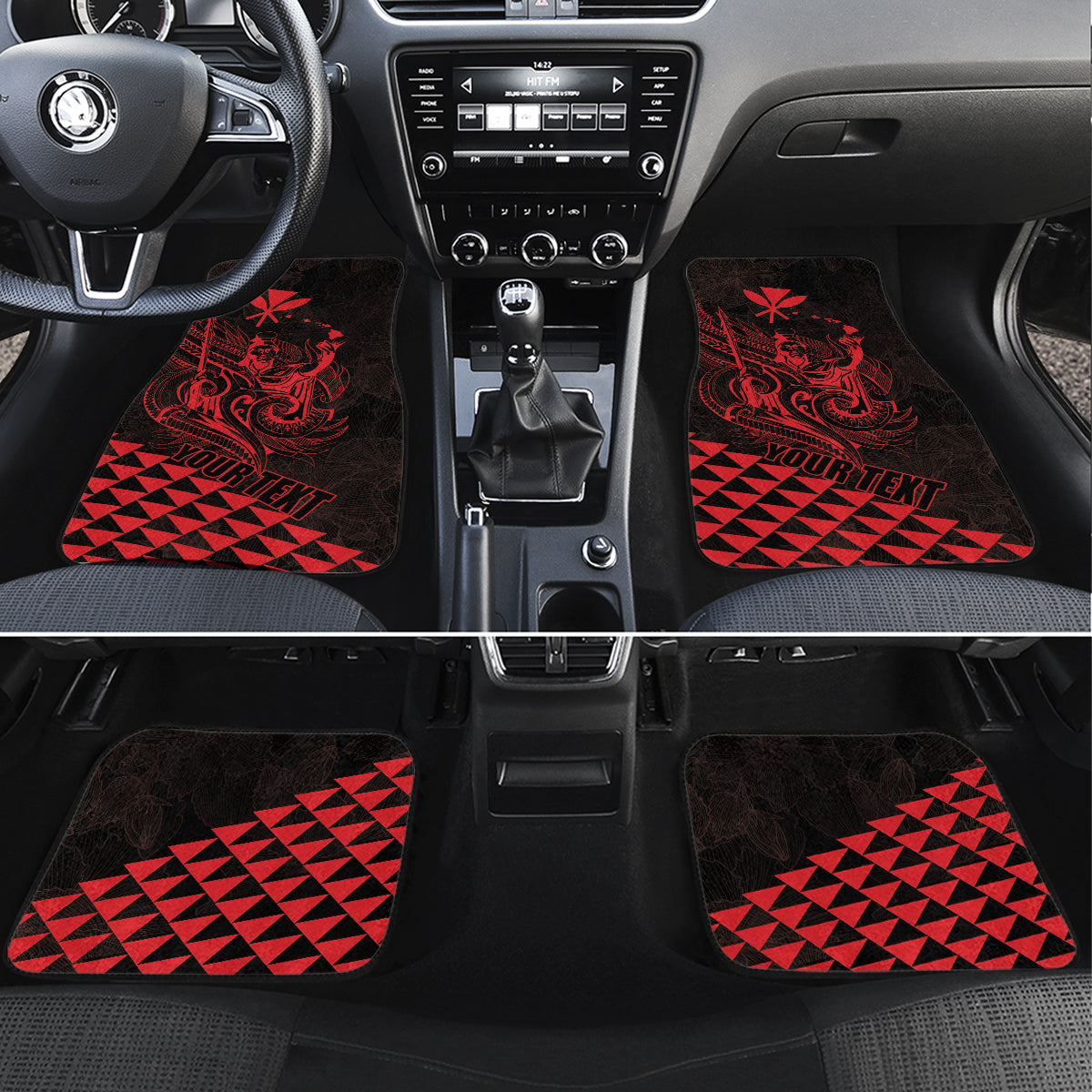 King Kamehameha Day Car Mats Kakau Polynesian Pattern LT01 Set 4pcs Red - Polynesian Pride