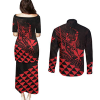 Personalized King Kamehameha Day Couples Matching Puletasi and Long Sleeve Button Shirt Kakau Polynesian Pattern LT01 - Polynesian Pride