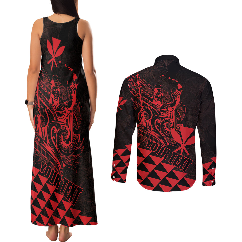 Personalized King Kamehameha Day Couples Matching Tank Maxi Dress and Long Sleeve Button Shirt Kakau Polynesian Pattern LT01 - Polynesian Pride
