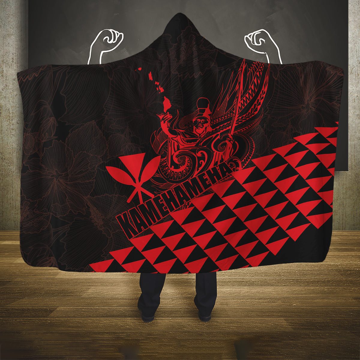 King Kamehameha Day Hooded Blanket Kakau Polynesian Pattern