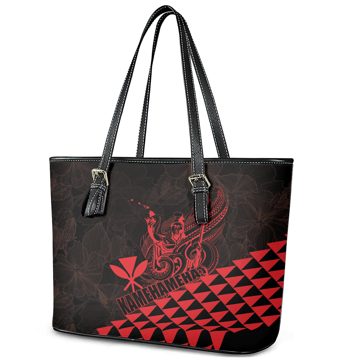 King Kamehameha Day Leather Tote Bag Kakau Polynesian Pattern LT01 - Polynesian Pride