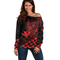 Personalized King Kamehameha Day Off Shoulder Sweater Kakau Polynesian Pattern