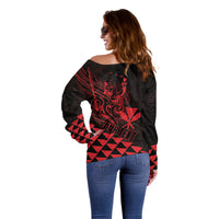 Personalized King Kamehameha Day Off Shoulder Sweater Kakau Polynesian Pattern
