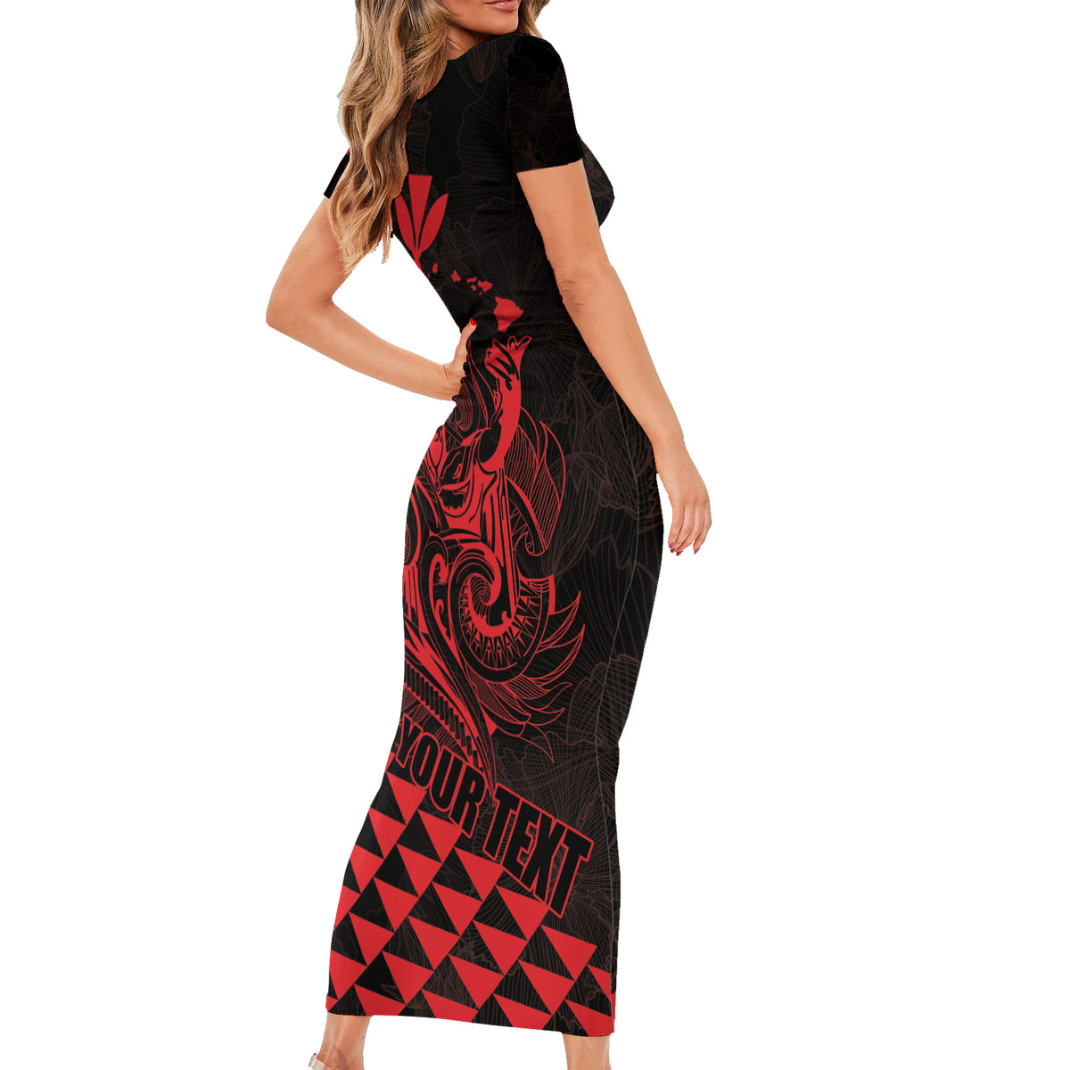 Personalized King Kamehameha Day Short Sleeve Bodycon Dress Kakau Polynesian Pattern