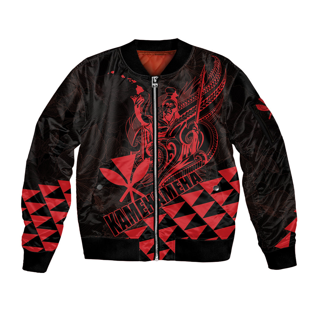 Personalized King Kamehameha Day Sleeve Zip Bomber Jacket Kakau Polynesian Pattern LT01 Unisex Red - Polynesian Pride