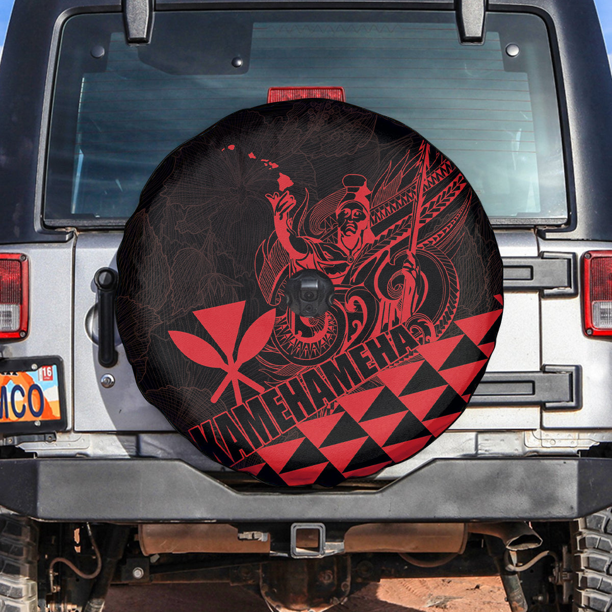 King Kamehameha Day Spare Tire Cover Kakau Polynesian Pattern LT01 Red - Polynesian Pride
