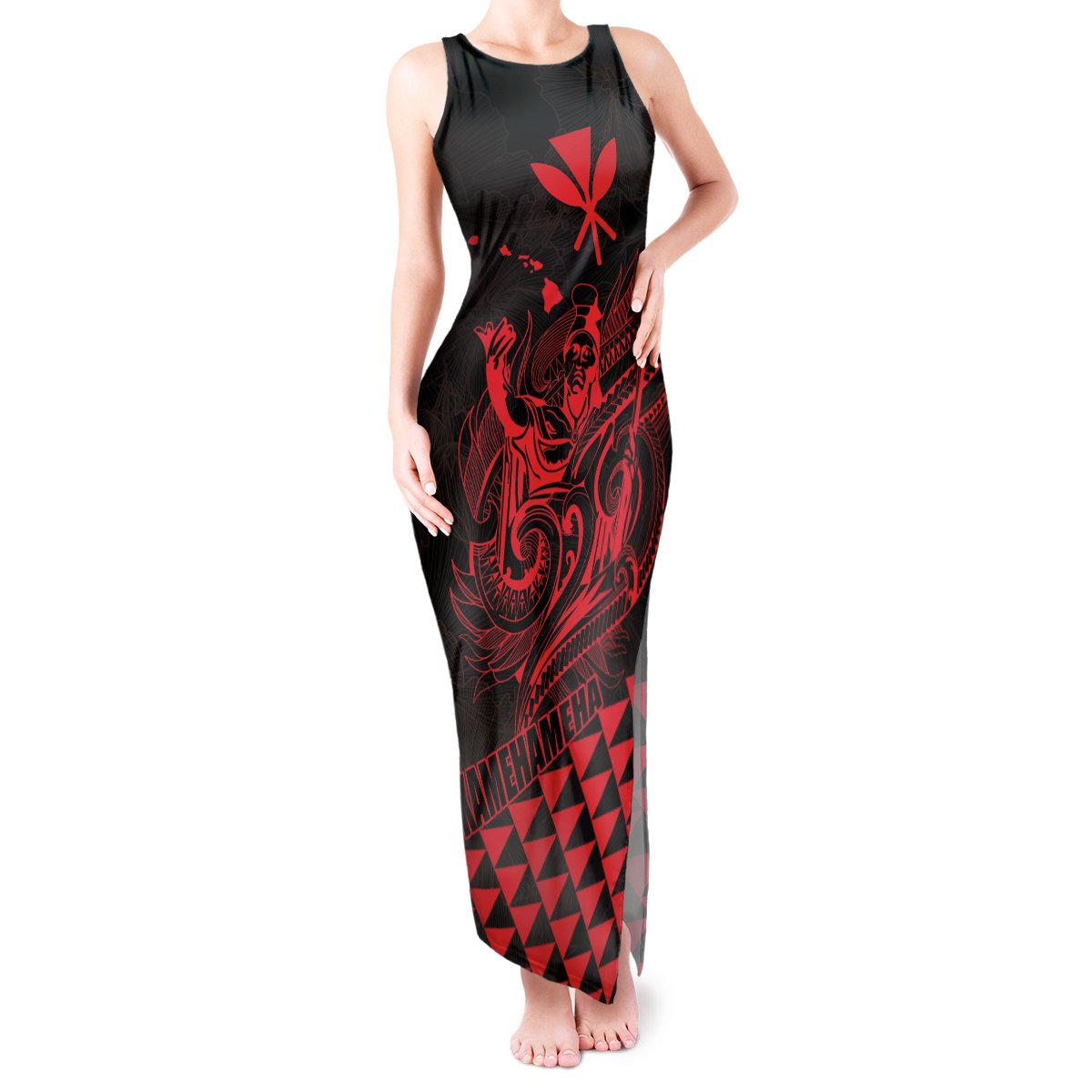 Personalized King Kamehameha Day Tank Maxi Dress Kakau Polynesian Pattern LT01 Women Red - Polynesian Pride