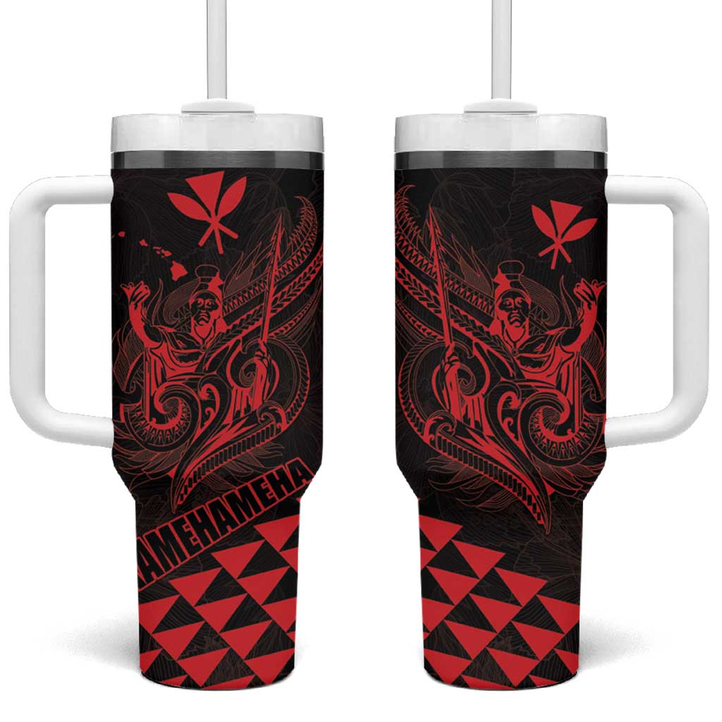 King Kamehameha Day Tumbler With Handle Kakau Polynesian Pattern LT01 One Size: 40 oz Red - Polynesian Pride