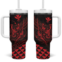 King Kamehameha Day Tumbler With Handle Kakau Polynesian Pattern LT01 One Size: 40 oz Red - Polynesian Pride