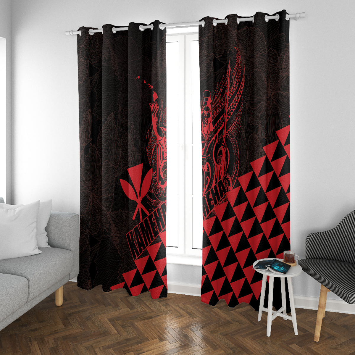 King Kamehameha Day Window Curtain Kakau Polynesian Pattern LT01 With Grommets Red - Polynesian Pride