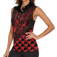 Personalized King Kamehameha Day Women Sleeveless Polo Shirt Kakau Polynesian Pattern
