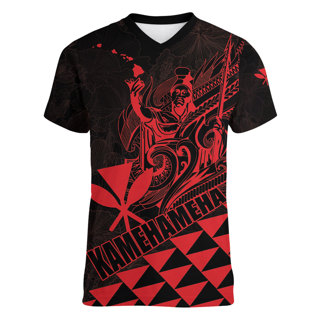 Personalized King Kamehameha Day Women V-Neck T-Shirt Kakau Polynesian Pattern