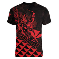 Personalized King Kamehameha Day Women V-Neck T-Shirt Kakau Polynesian Pattern