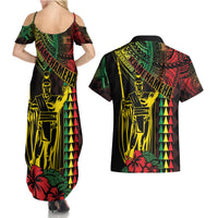 King Kamehameha Day Couples Matching Summer Maxi Dress and Hawaiian Shirt Hawaii Kakau Reggae
