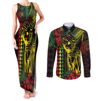 King Kamehameha Day Couples Matching Tank Maxi Dress and Long Sleeve Button Shirt Hawaii Kakau Reggae
