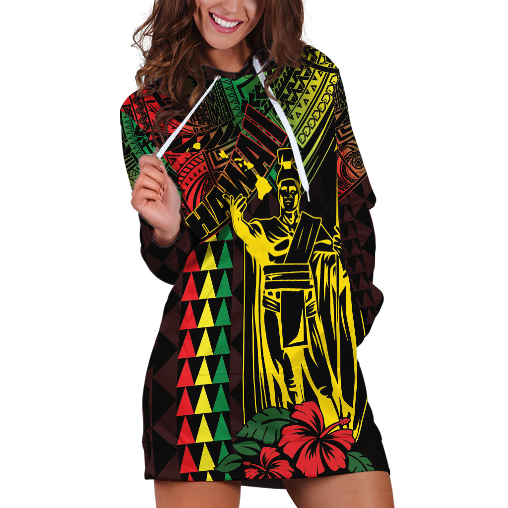 King Kamehameha Day Hoodie Dress Hawaii Kakau Reggae