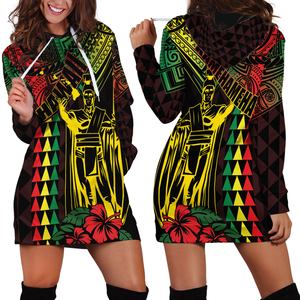 King Kamehameha Day Hoodie Dress Hawaii Kakau Reggae