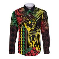 King Kamehameha Day Long Sleeve Button Shirt Hawaii Kakau Reggae