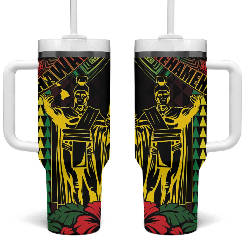 King Kamehameha Day Tumbler With Handle Hawaii Kakau Reggae