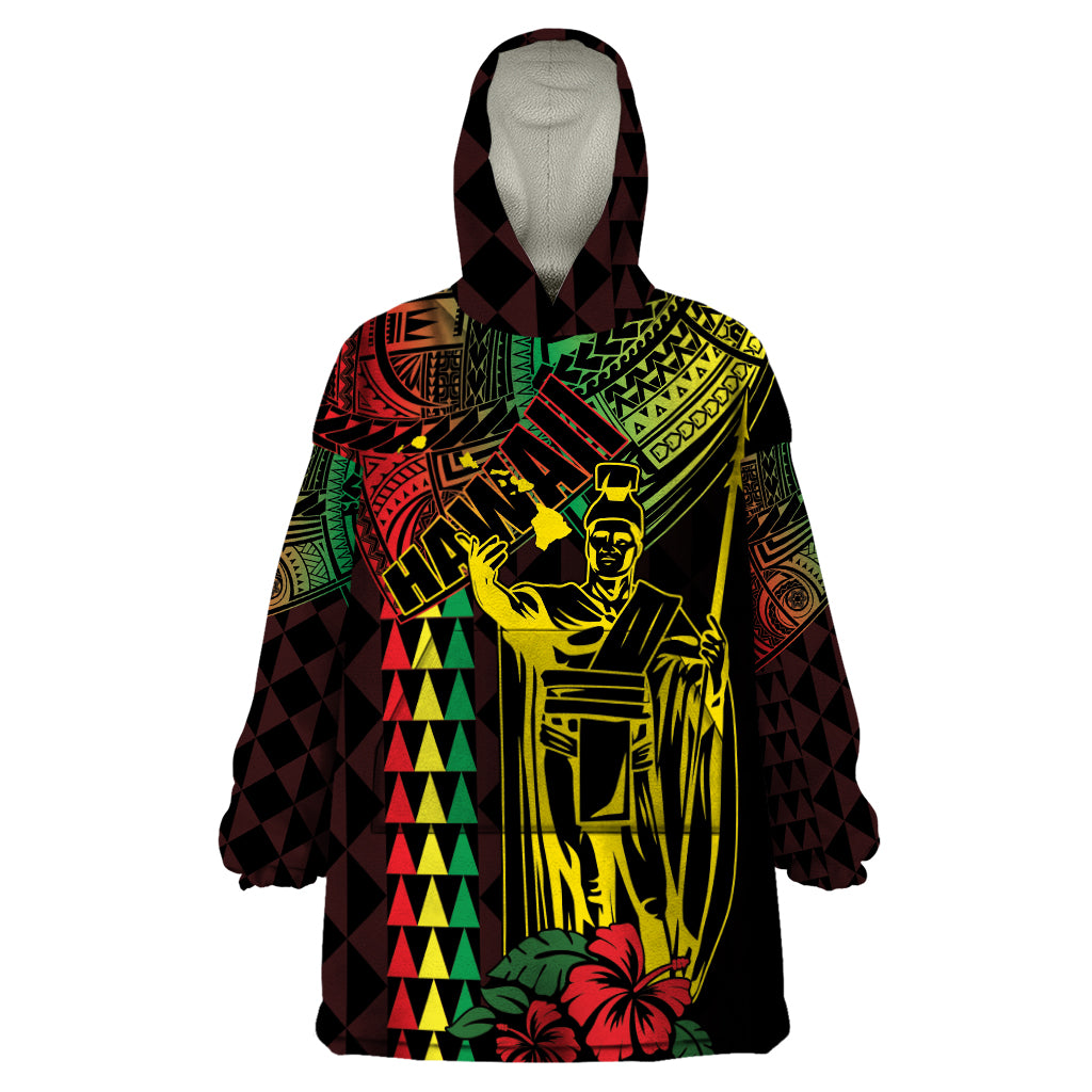 King Kamehameha Day Wearable Blanket Hoodie Hawaii Kakau Reggae