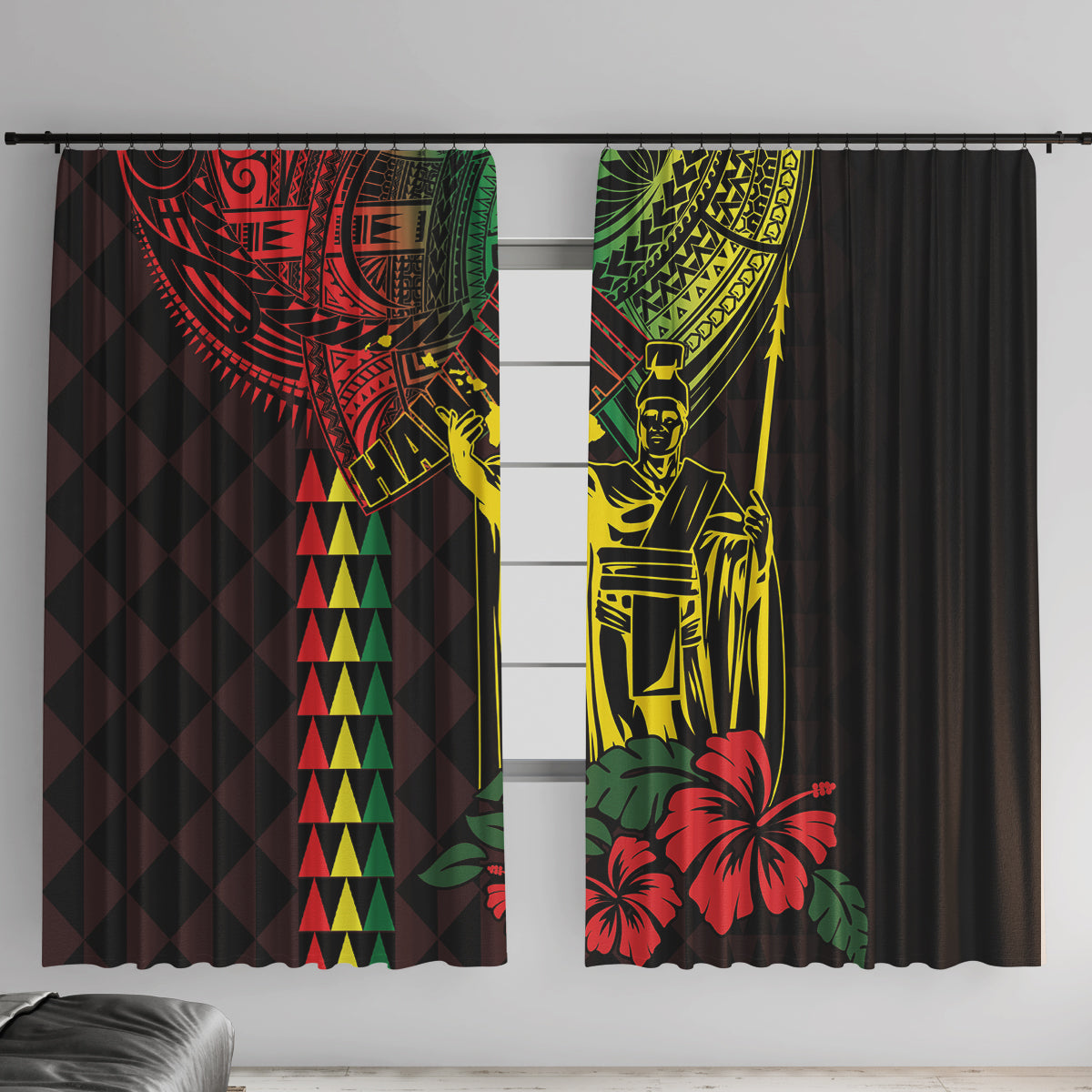 King Kamehameha Day Window Curtain Hawaii Kakau Reggae