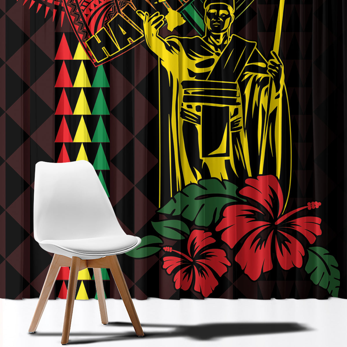 King Kamehameha Day Window Curtain Hawaii Kakau Reggae