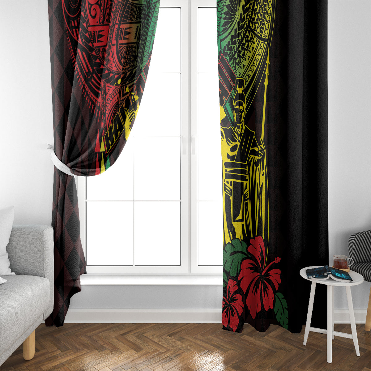 King Kamehameha Day Window Curtain Hawaii Kakau Reggae