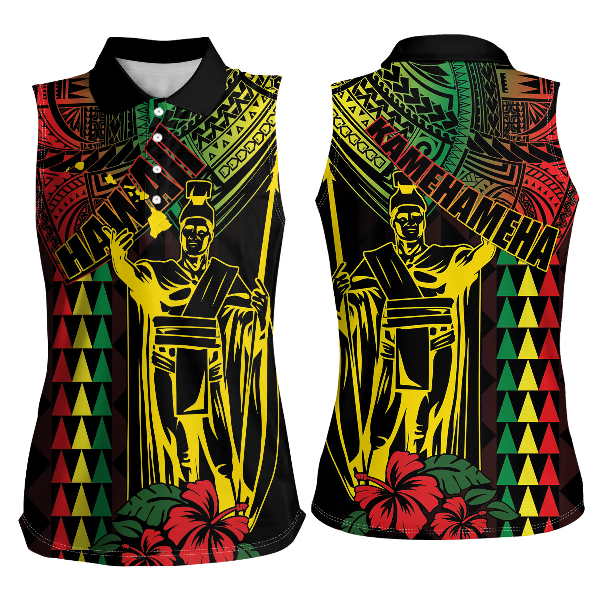 King Kamehameha Day Women Sleeveless Polo Shirt Hawaii Kakau Reggae