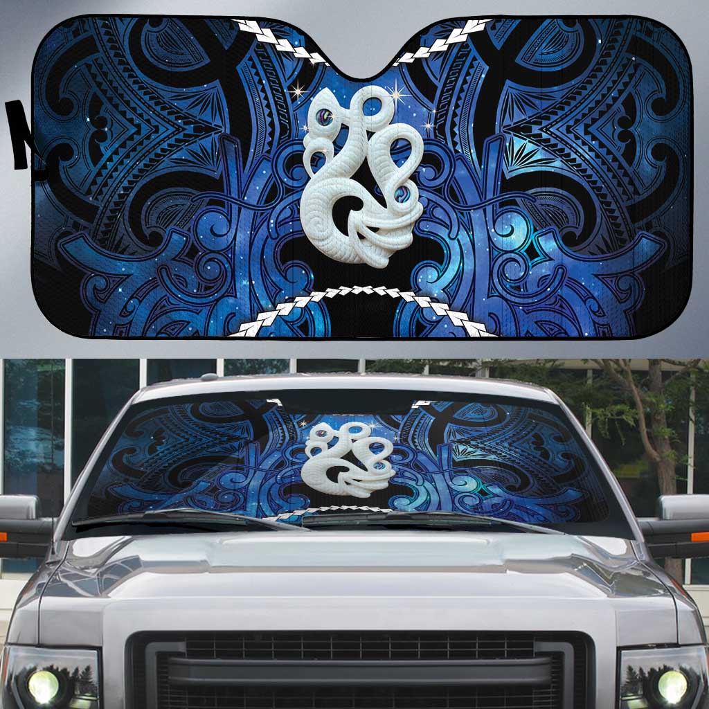 Maori Matariki Manaia Auto Sun Shade Maori Kowhaiwhai Pattern Galaxy LT01 Blue - Polynesian Pride