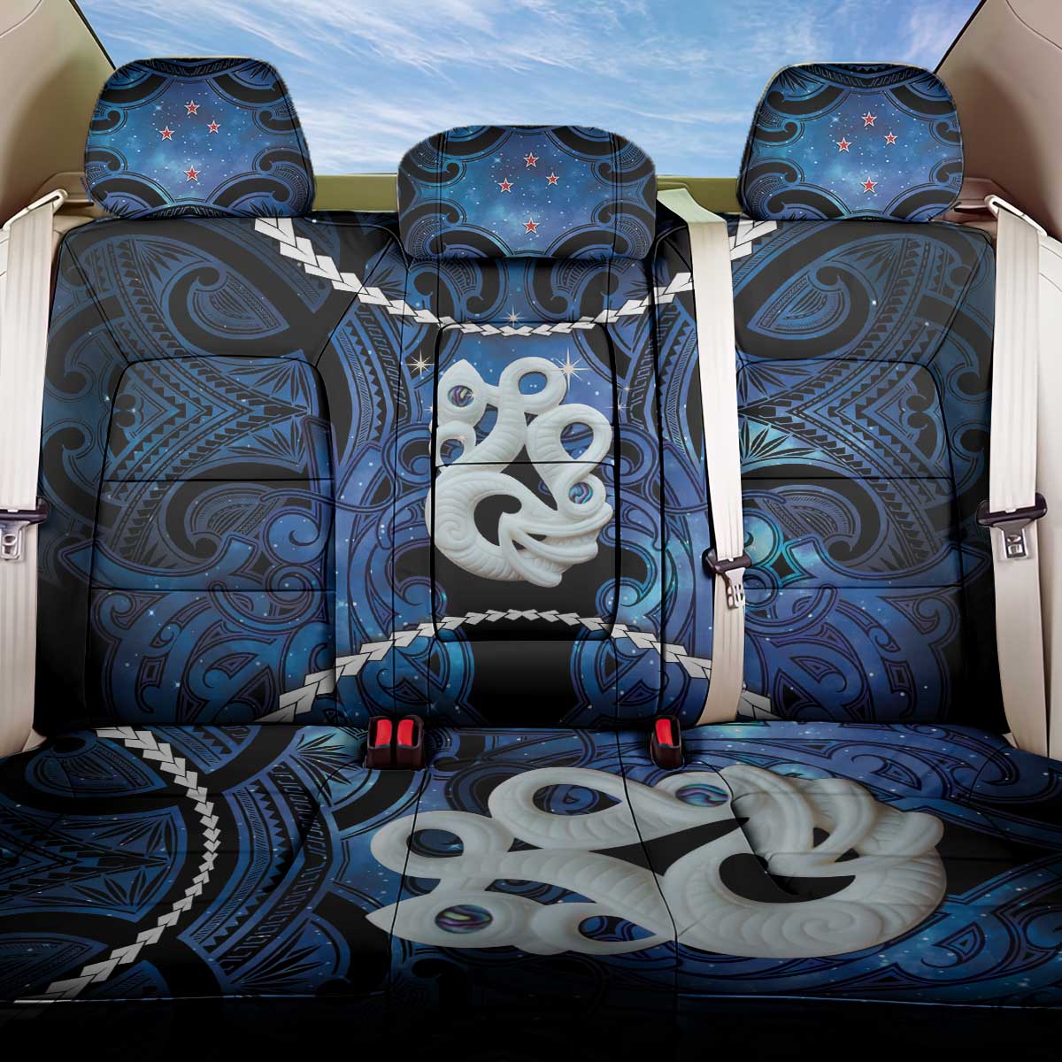 Maori Matariki Manaia Back Car Seat Cover Maori Kowhaiwhai Pattern Galaxy LT01 One Size Blue - Polynesian Pride