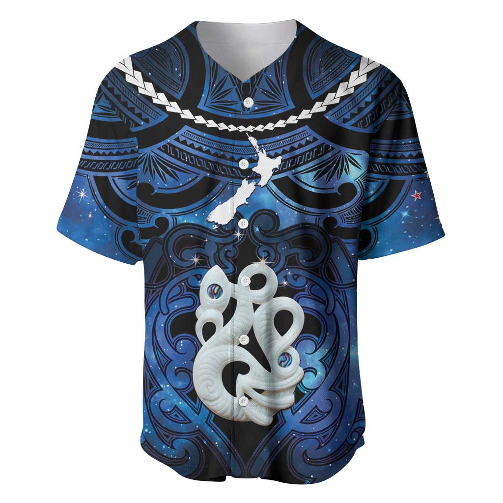 Personalized Maori Matariki Manaia Baseball Jersey Maori Kowhaiwhai Pattern Galaxy LT01 Blue - Polynesian Pride