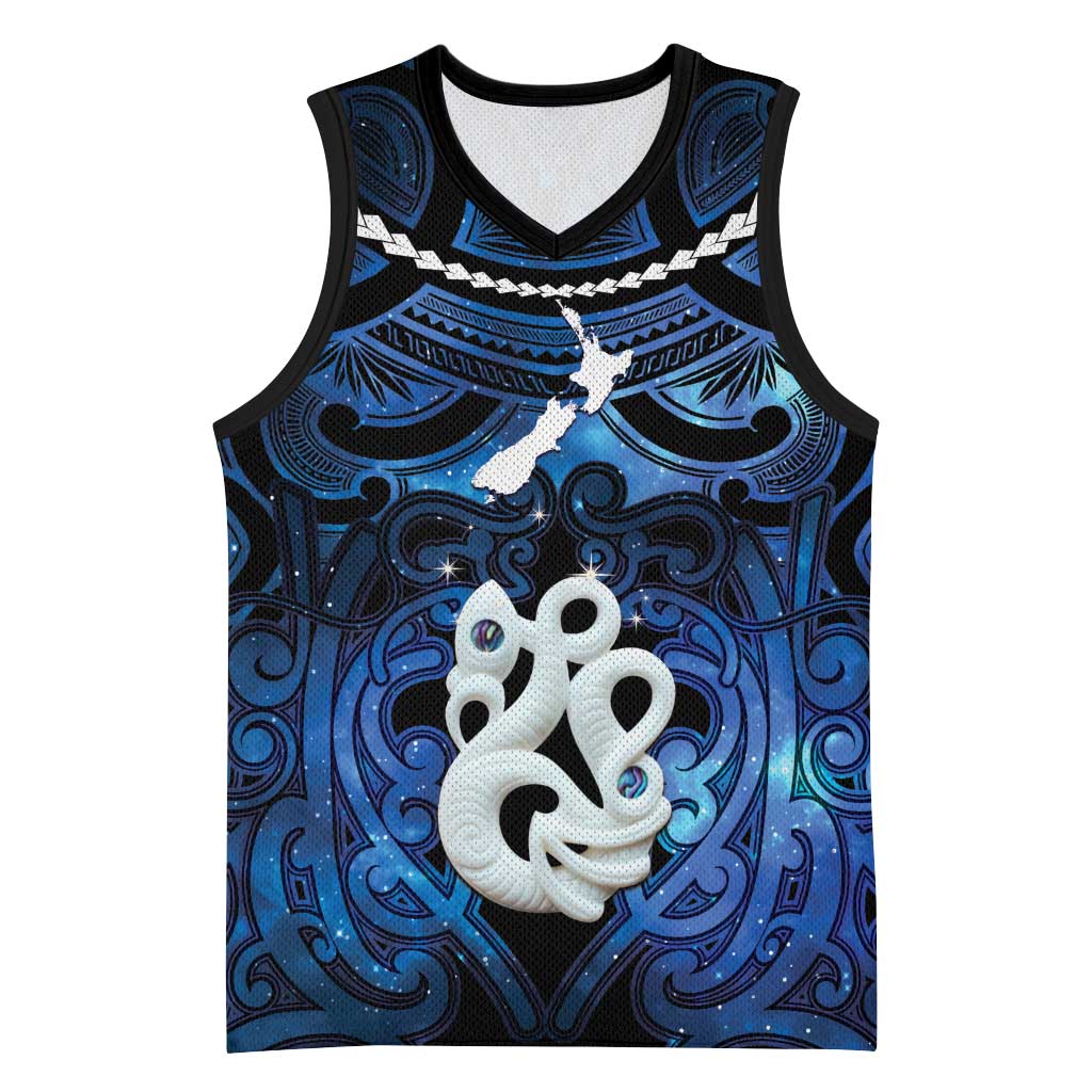 Personalized Maori Matariki Manaia Basketball Jersey Maori Kowhaiwhai Pattern Galaxy LT01 Unisex Blue - Polynesian Pride