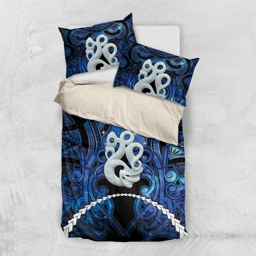 Maori Matariki Manaia Bedding Set Maori Kowhaiwhai Pattern Galaxy LT01 US Twin 172cm x 218cm Blue - Polynesian Pride