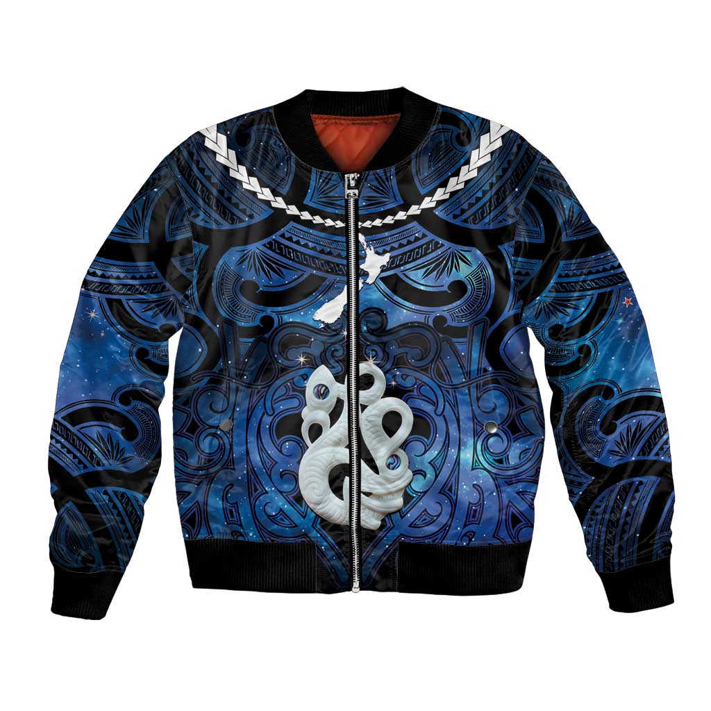Personalized Maori Matariki Manaia Bomber Jacket Maori Kowhaiwhai Pattern Galaxy LT01 Unisex Blue - Polynesian Pride