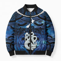 Personalized Maori Matariki Manaia Bomber Puffer Jacket Maori Kowhaiwhai Pattern Galaxy LT01 Unisex Blue - Polynesian Pride