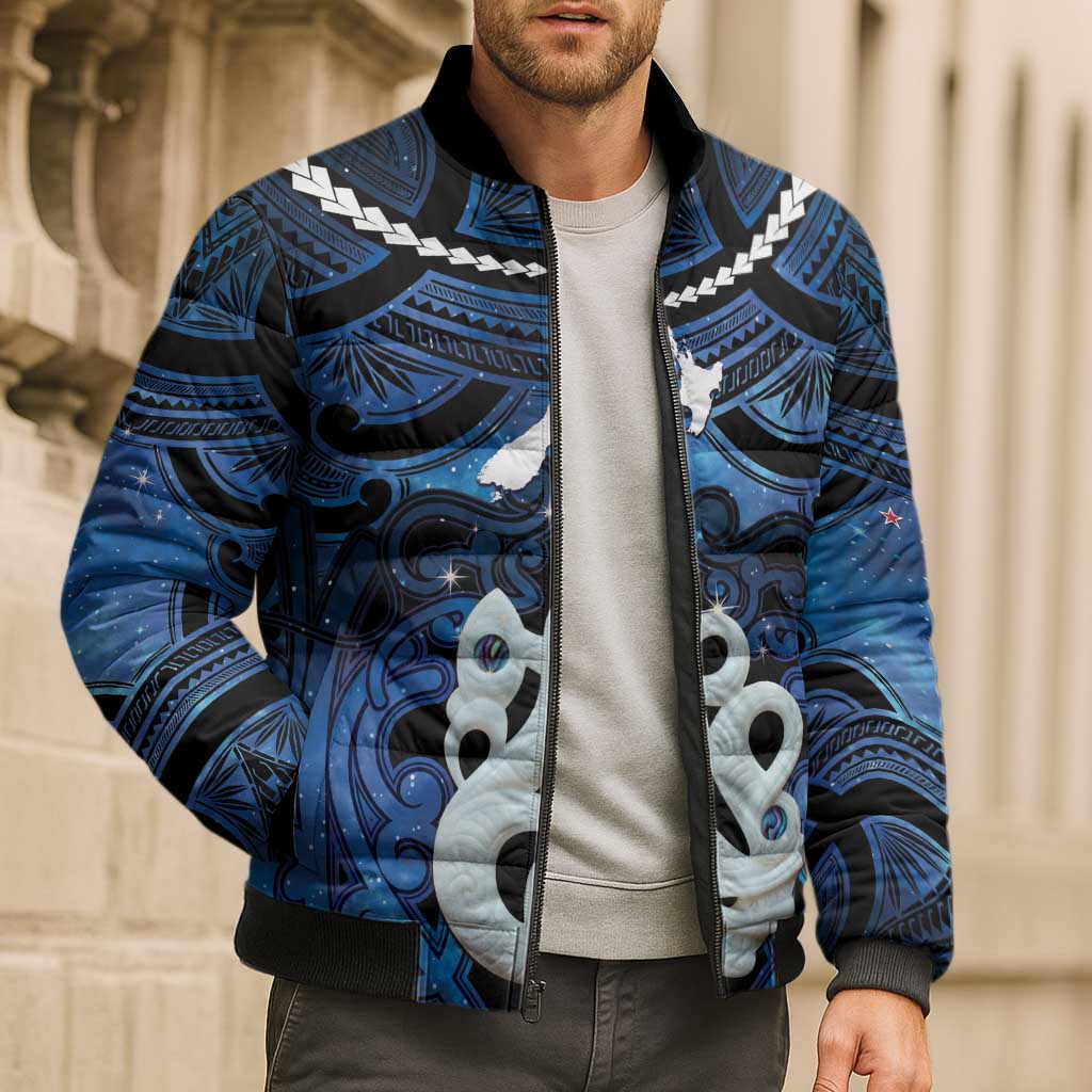 Personalized Maori Matariki Manaia Bomber Puffer Jacket Maori Kowhaiwhai Pattern Galaxy LT01 - Polynesian Pride