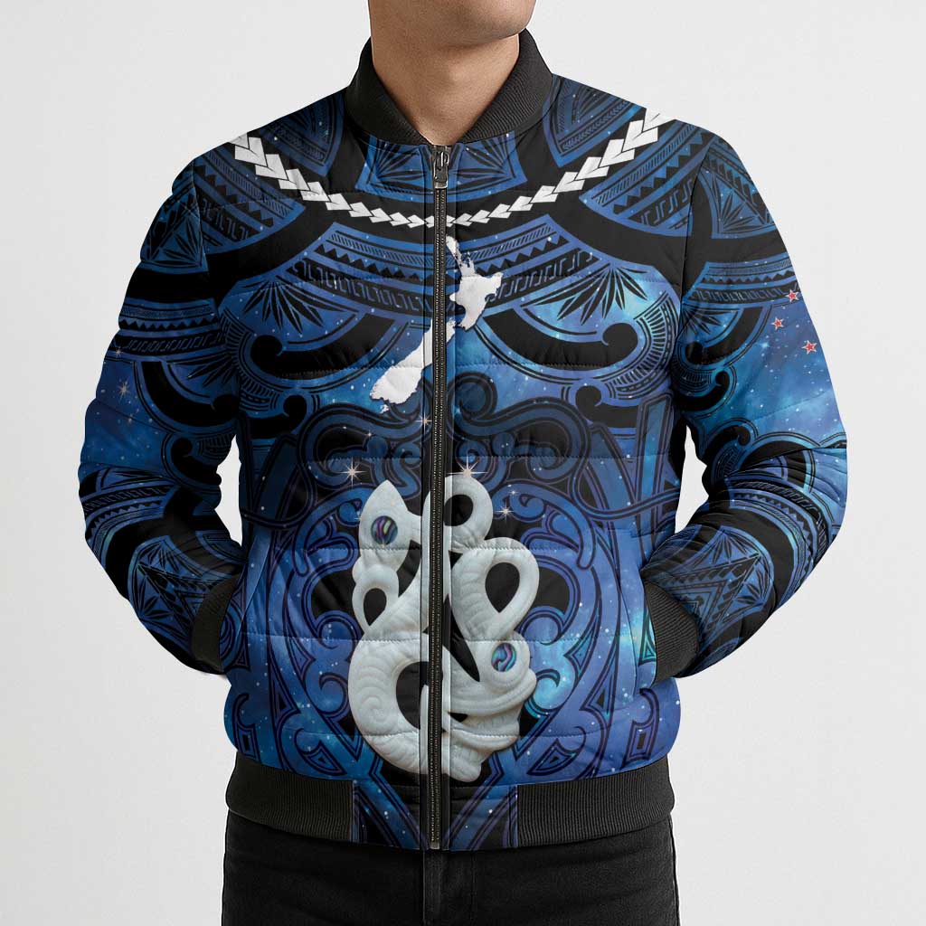 Personalized Maori Matariki Manaia Bomber Puffer Jacket Maori Kowhaiwhai Pattern Galaxy LT01 - Polynesian Pride