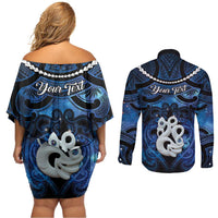 Personalized Maori Matariki Manaia Couples Matching Off Shoulder Short Dress and Long Sleeve Button Shirt Maori Kowhaiwhai Pattern Galaxy