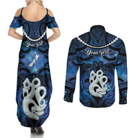 Personalized Maori Matariki Manaia Couples Matching Summer Maxi Dress and Long Sleeve Button Shirt Maori Kowhaiwhai Pattern Galaxy LT01 - Polynesian Pride