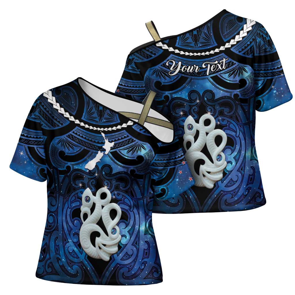 Personalized Maori Matariki Manaia Cross Shoulder Shirt Maori Kowhaiwhai Pattern Galaxy LT01 - Polynesian Pride