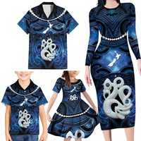 Personalized Maori Matariki Manaia Family Matching Long Sleeve Bodycon Dress and Hawaiian Shirt Maori Kowhaiwhai Pattern Galaxy
