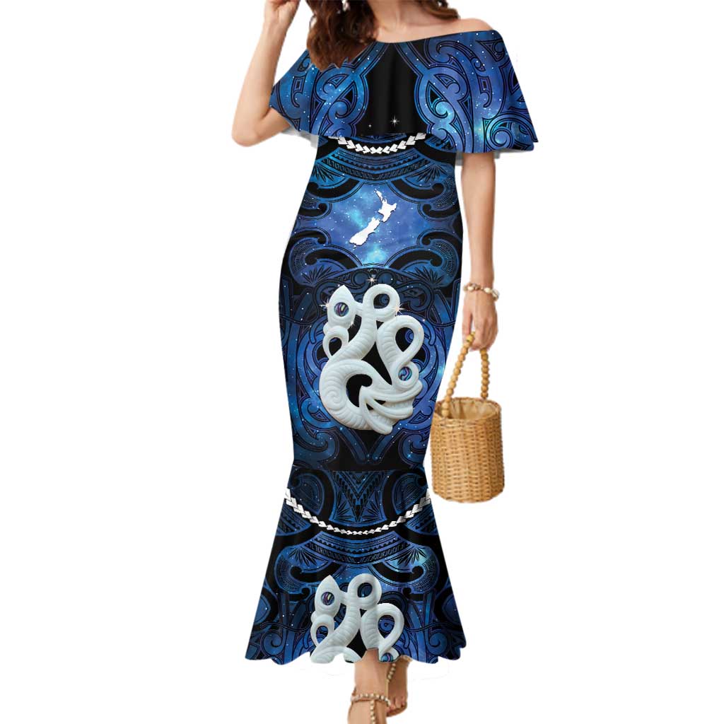 Personalized Maori Matariki Manaia Family Matching Mermaid Dress and Hawaiian Shirt Maori Kowhaiwhai Pattern Galaxy