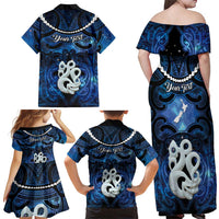 Personalized Maori Matariki Manaia Family Matching Off Shoulder Maxi Dress and Hawaiian Shirt Maori Kowhaiwhai Pattern Galaxy