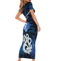 Personalized Maori Matariki Manaia Family Matching Short Sleeve Bodycon Dress and Hawaiian Shirt Maori Kowhaiwhai Pattern Galaxy