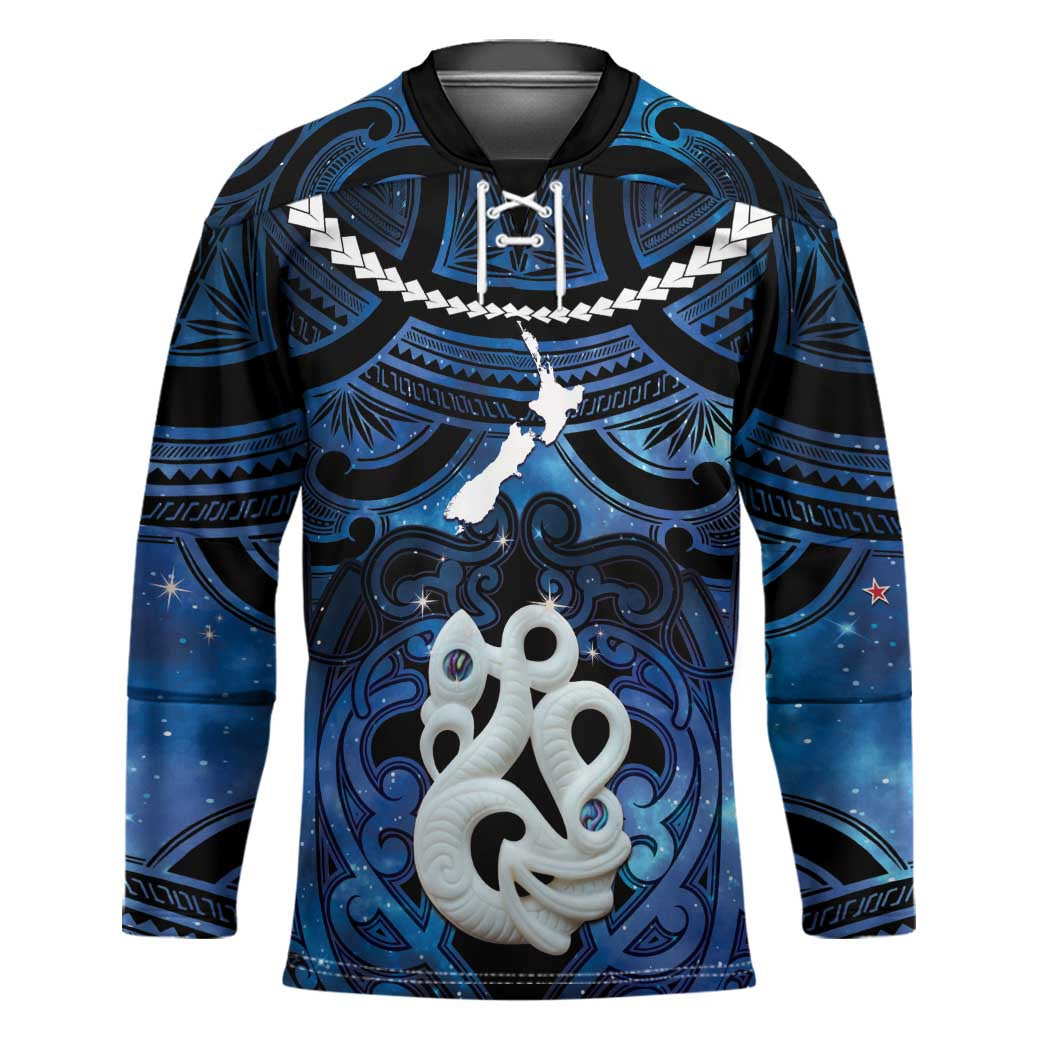 Personalized Maori Matariki Manaia Hockey Jersey Maori Kowhaiwhai Pattern Galaxy LT01 Unisex Blue - Polynesian Pride